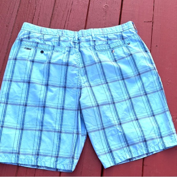 Hurley Nike Dri-Fit 38 Flat Front Chino Blue Plaid Shorts - Picture 2 of 11